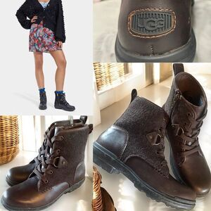 🔥 UGG Winter Snow Waterproof Leather Lace Up Zip Up Wool Boots Booties Size 7 E